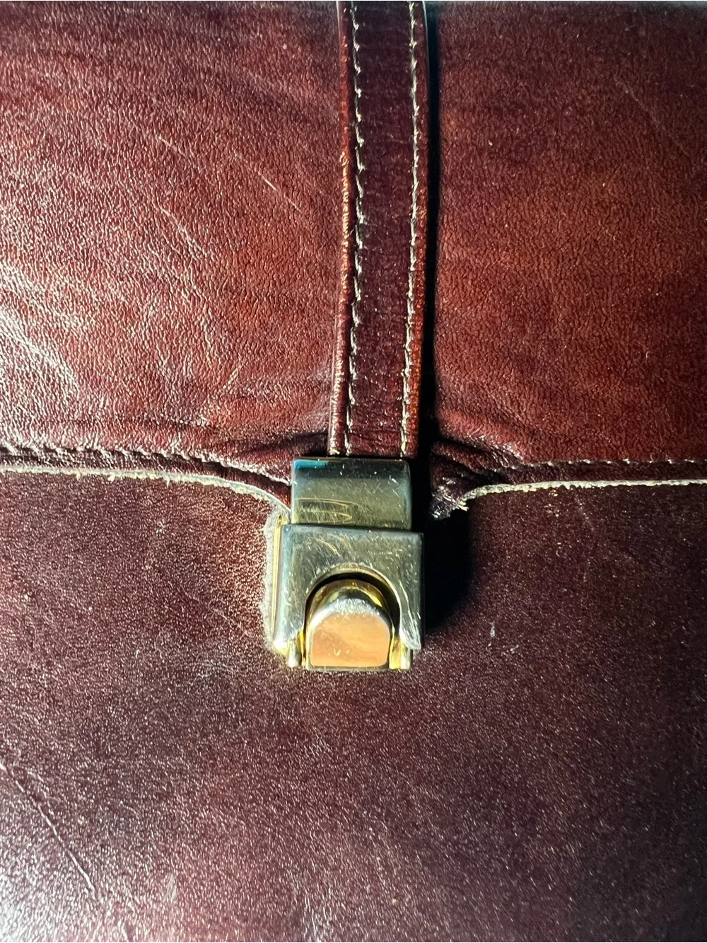 Vintage Two Tone Brown Leather Crossbody With Golden  Hardware And Clip Closure